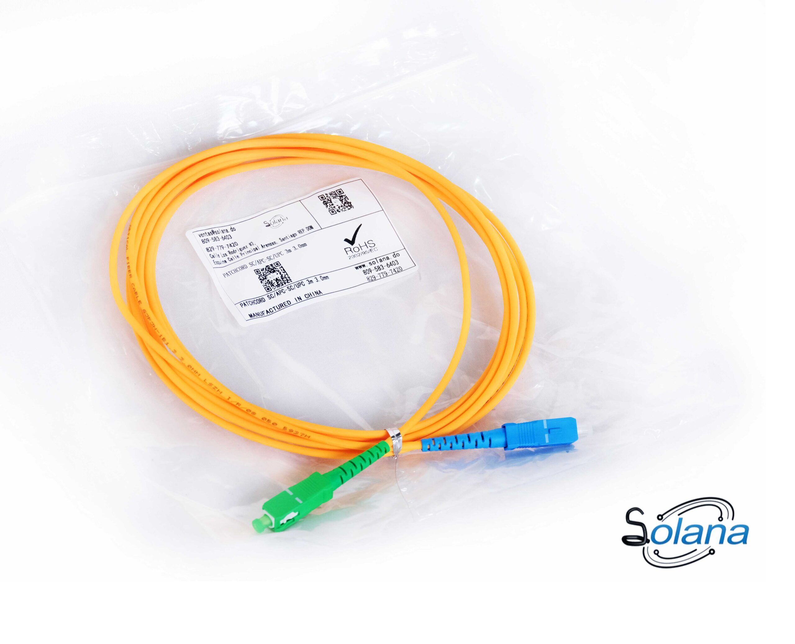 Patchcord SC/APC-SC/UPC, 3 metros | Código 80